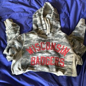 Cropped University of Wisconsin hoodie.